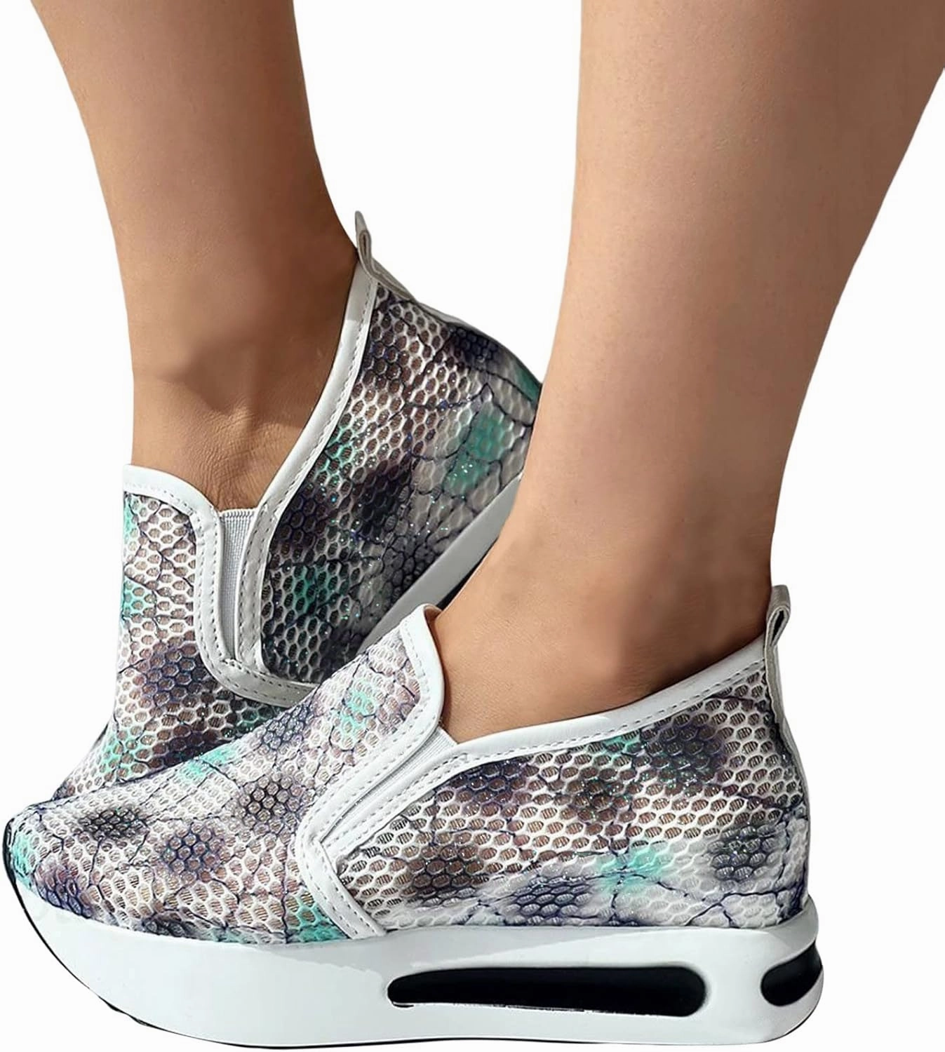 Platform Sneakers for Women Slip on Loafers Lace Embroidery Chunky Fashion Casual Tennis Shoes Lightweight Walking Shoes Comfortable Ladies Hidden Sneaker Breathable Orthopedic Wedge Badminton Shoes Under 500