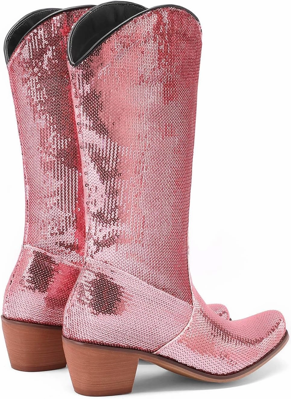 Cowgirl Boots Women's Sequin Chunky Heels Western Cowboy Boots Pointed Toe Mid Calf Knee High Performance Bootie Waterproof Desert Combat Boots