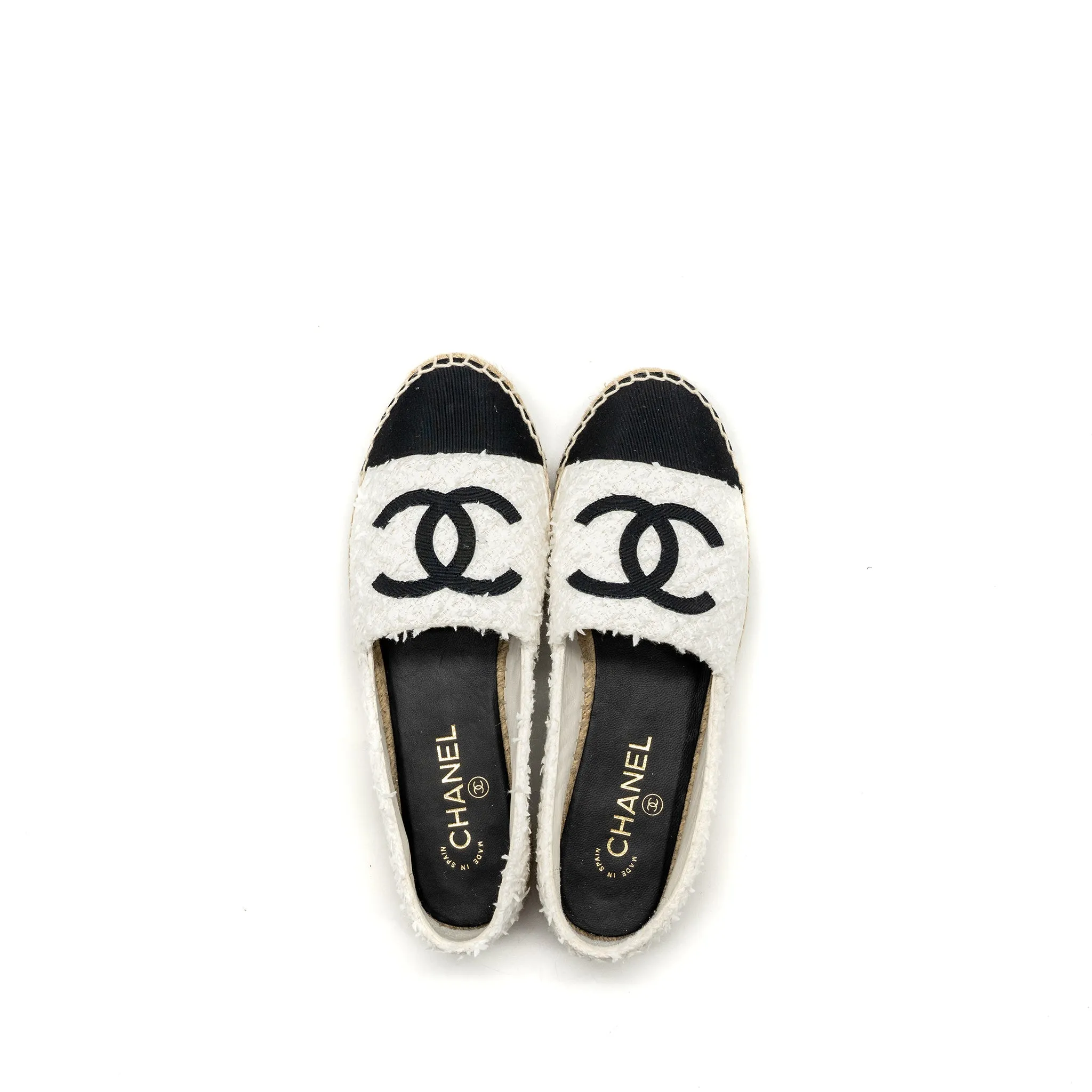 Chanel size 40 espadrilles cotton/tweed white / black Most Comfortable Designer Espadrilles