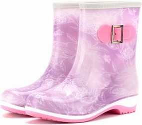 Mizuno Wave Cyclone 2 Volleyball Shoe Rain Boots for Women Mid Calf Fashion Waterproof Plastic Low Heel Jelly Color Hasp Slip-on High Boots Comfy Casual Round Toe Square Heel Shoes