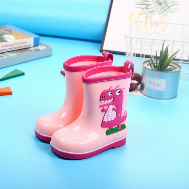 Rain Boots Kids Winter Girl Cute 3D Dinosaur Children's Boys Boots Plush Warm Ankle PVC Waterproof Baby Water Shoes Rainboots Coach Rain Boots Size 8