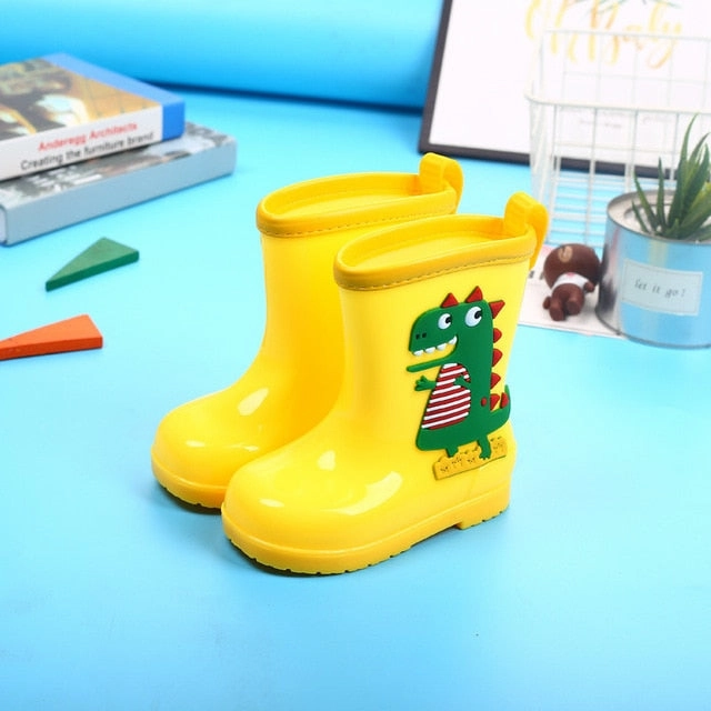 Rain Boots Kids Winter Girl Cute 3D Dinosaur Children's Boys Boots Plush Warm Ankle PVC Waterproof Baby Water Shoes Rainboots