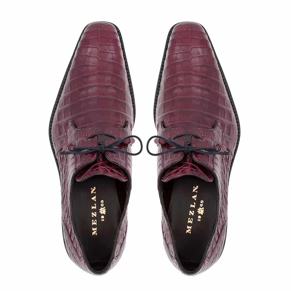 Mezlan of Spain Genuine Crocodile Skin Burgundy Derby ANDERSON (USA Men Size) Comfortable Walking Dress Shoes