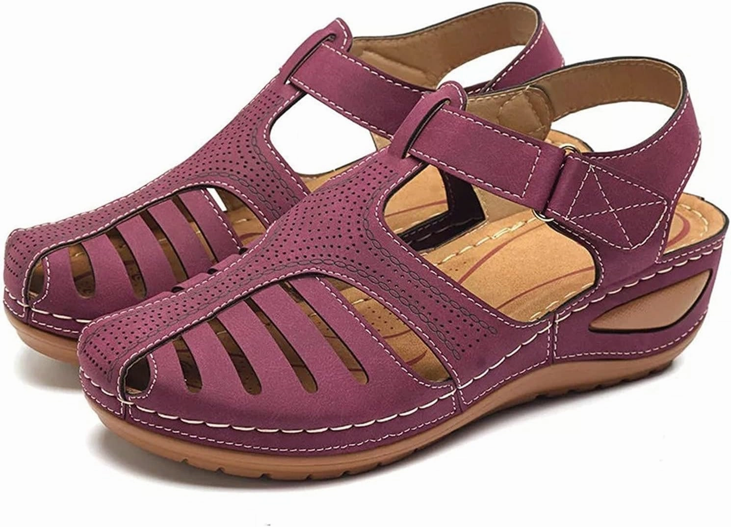 Closed Toe Sandals Women Summer Dressy Wedge Fisherman Comfortable Hollow Out Ankle Strap Slip On Platform Sandals Narrow Flip Flops With Arch Support