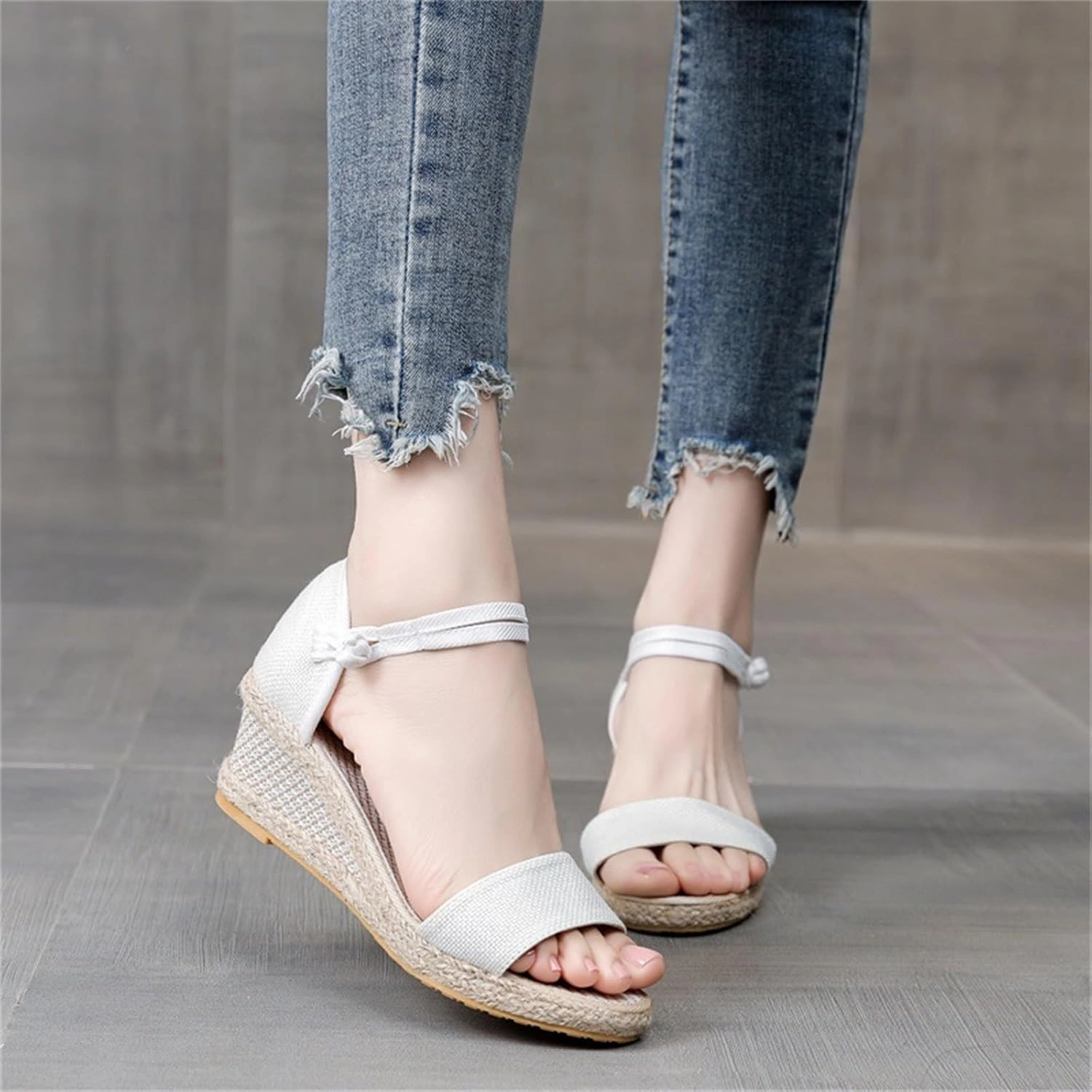 Parachute Cord Flip Flops Espadrilles Wedges For Women Open Toe Low Heel Beach Sandals Slip On Ankle Strap Dress Shoes Fashion Platform Boho Sandals