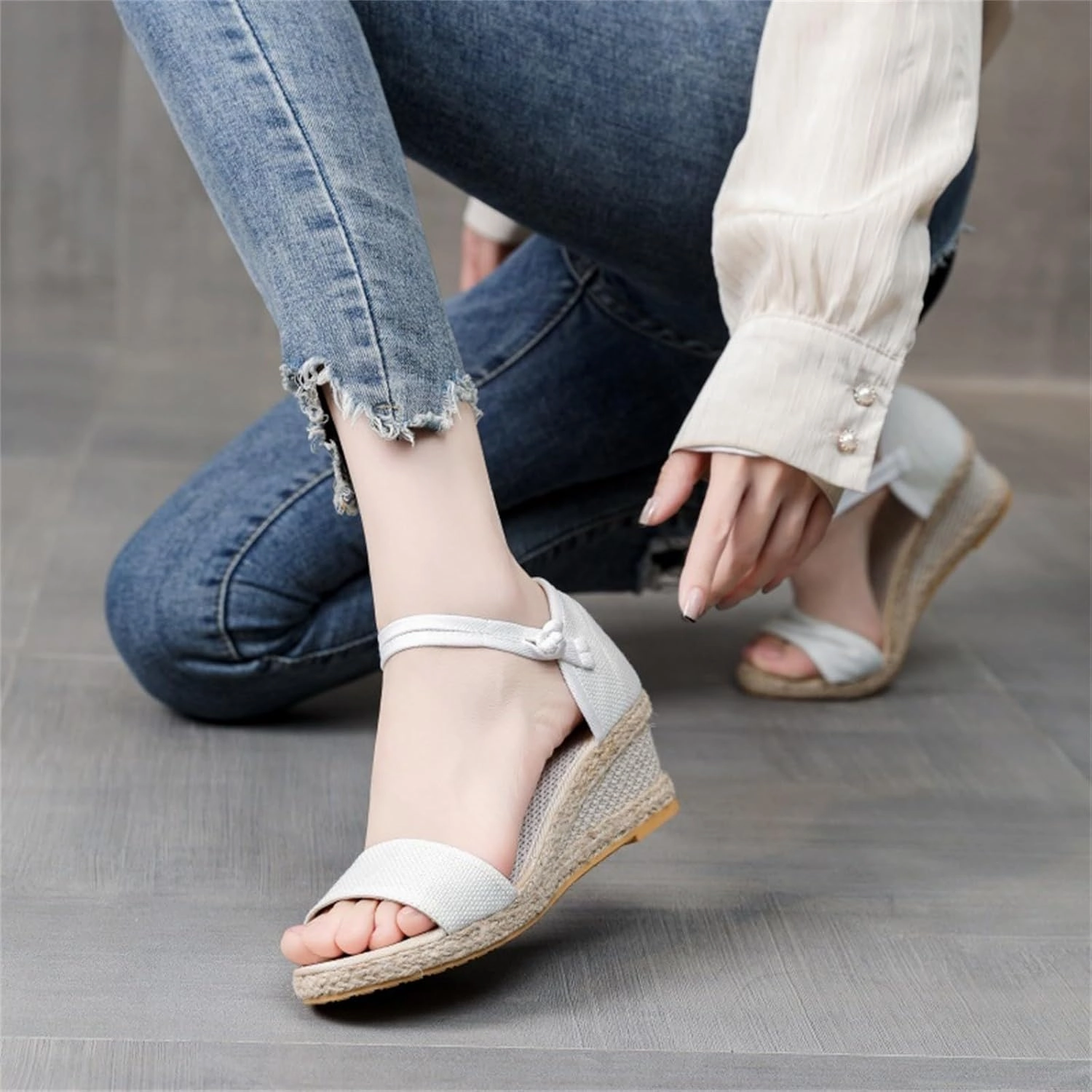 Espadrilles Wedges For Women Open Toe Low Heel Beach Sandals Slip On Ankle Strap Dress Shoes Fashion Platform Boho Sandals Flip Flop Art
