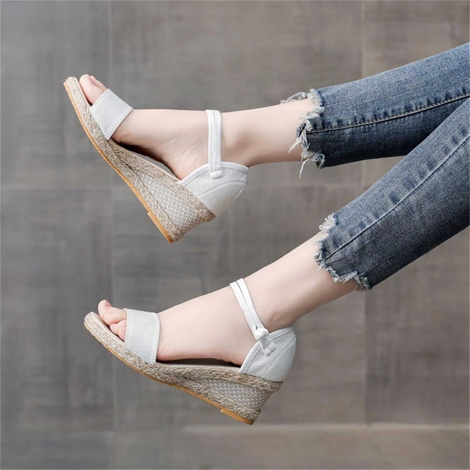 Espadrilles Wedges For Women Open Toe Low Heel Beach Sandals Slip On Ankle Strap Dress Shoes Fashion Platform Boho Sandals White Flip Flops Bulk