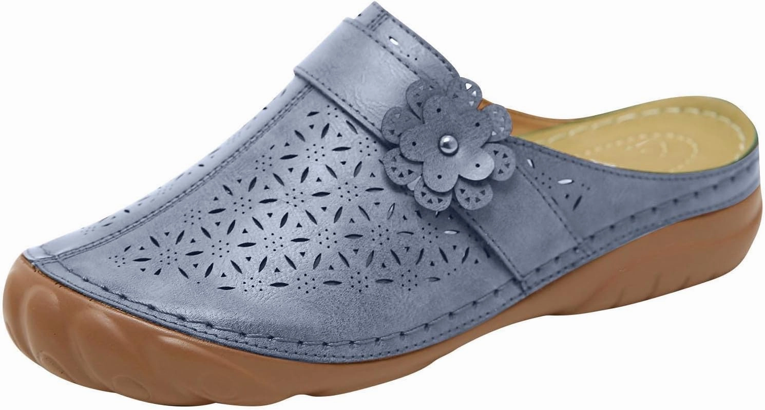 Asda Flip Flops oiangi Womens Flower Hollow Wedge Sandals Summer Casual Baotou Closed Toe Slip on Slipper Lightweight Comfortable Ladies Outdoor Beach Shoes Slides