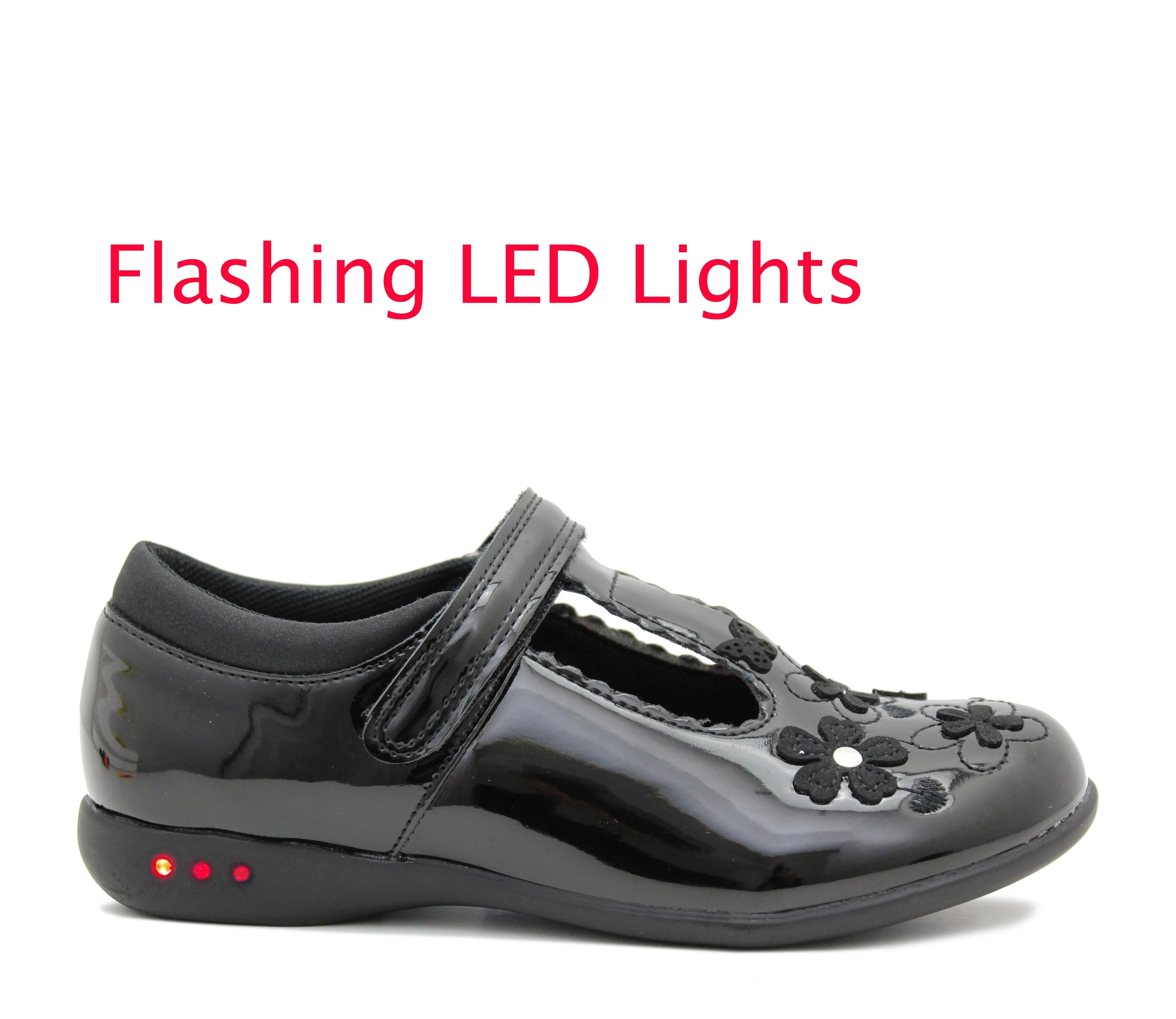 NATALIE Girls Kids Mary Janes LED Flashing Light Up School Shoes Touch Fasten Uniform Smart Loafer Pumps Dr Martens Kemsley Mary Jane Casual Shoe
