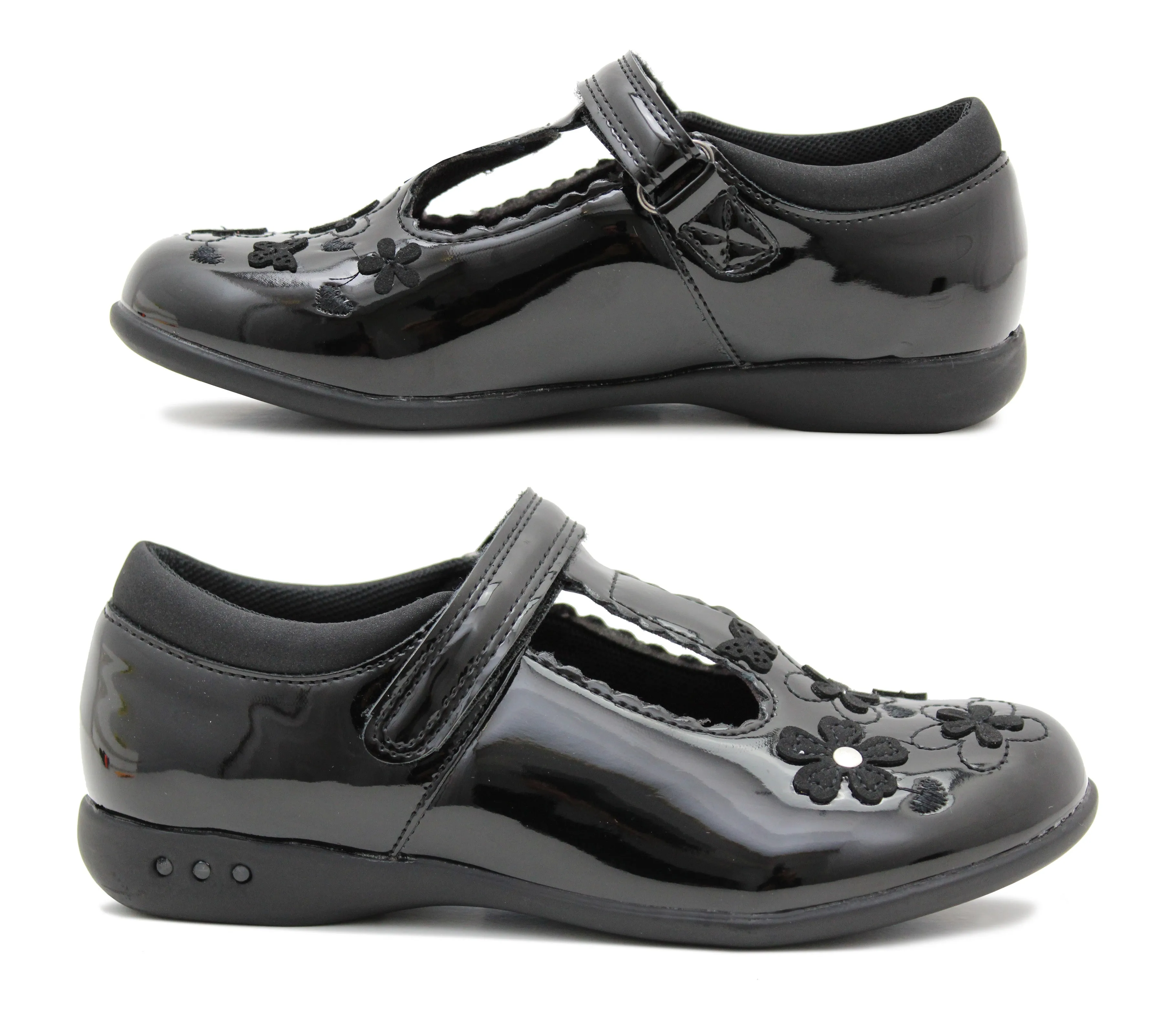 NATALIE Girls Kids Mary Janes LED Flashing Light Up School Shoes Touch Fasten Uniform Smart Loafer Pumps Propet Mary Jane Shoes