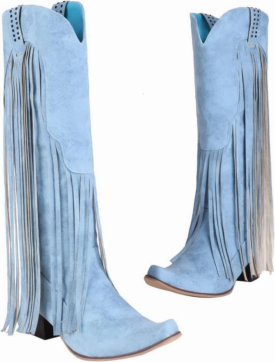 Ankle Boots For Women Tassel Western Chunky Heel Cowgirl Boots Retro Pull On Suede Knee High Cowboy Boots Cheap Patent Leather Combat Boots