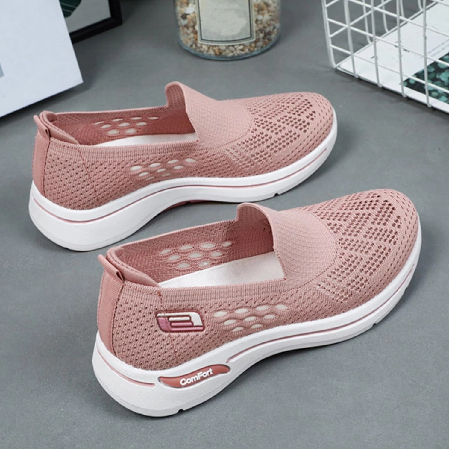 Mia Tennis Shoes Womens Woven Orthopedic Shoes Breathable Soft Mesh Diabetic Shoes Go Walk Slip on Sneakers Casual Lightweight Comfortable Sneakers with Arch Support Outdoor Walking Tennis Sports Hands Free Loafers