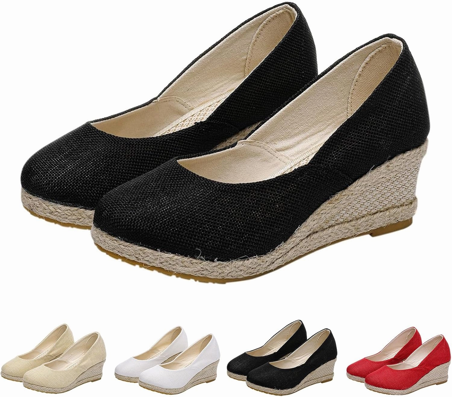 H&m Tennis Shoes Round Closed Toe Heels Espadrilles for Women Elegant Wedges Working Shoes Comfy Platform Pumps Sandals Comfortable Casual Summer Wedges Sandals Walking Shoes