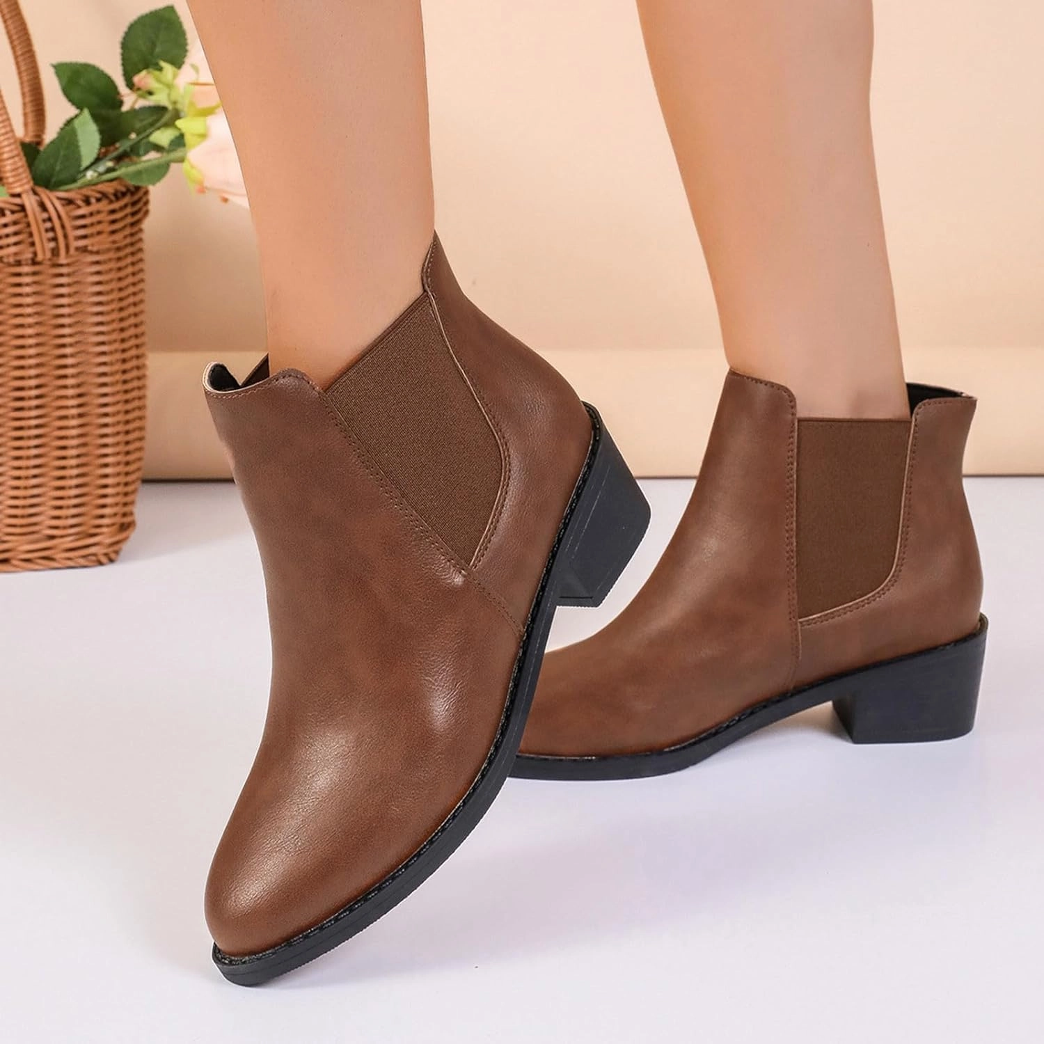 Tubular Combat Boots Hiking Boots Women Women's Pointed Ankle Boots Embroidery Pull On Low Block Heels Western Short Booties For Ladies