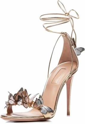 SACFOF High Heeled Sandals for Women,Butterfly Ankle Wrap Stiletto High Heeled Sandals Strappy Wedding Dressy Pumps Shoes Waterproof Spray For Tennis Shoes