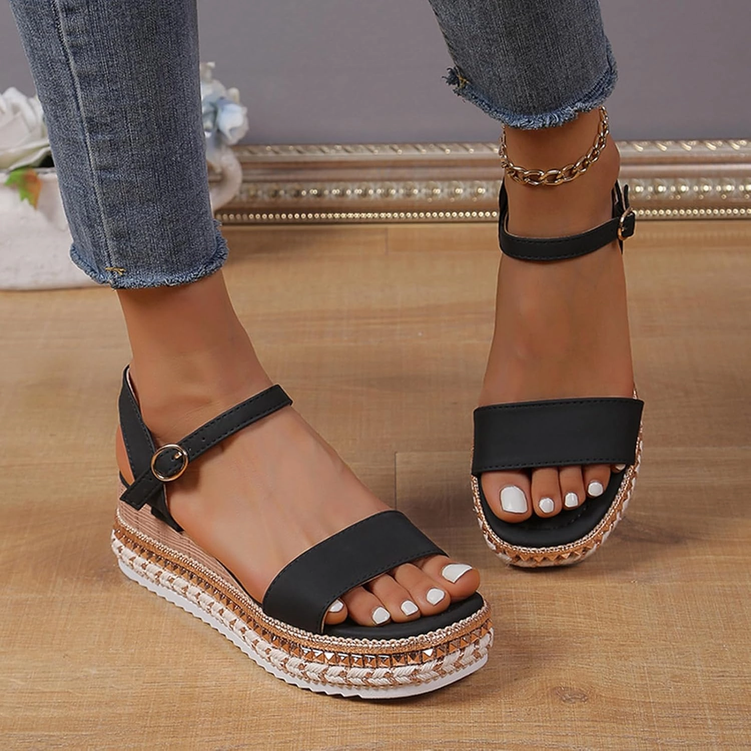 Brown Tennis Shoes SACFOF Platform Sandals for Women Open Toe Ankle Strap Buckle Espadrille Flatform Platform Wedge Dressy Summer Sandals
