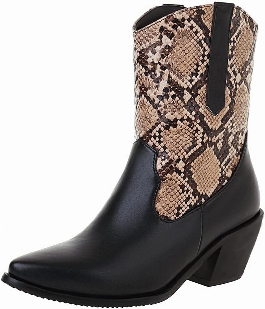 Bally Tennis Shoes SACFOF Snake Print Ankle Boots for Women Chunky Mid Heel Pointed Toe Cowboy Boots Western Snakeskin Cowgirl Boots