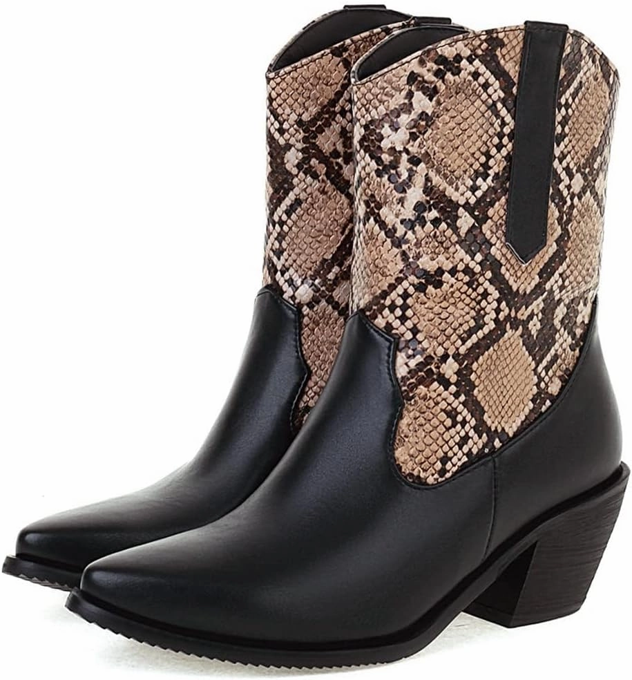 Princess Tennis Shoes SACFOF Snake Print Ankle Boots for Women Chunky Mid Heel Pointed Toe Cowboy Boots Western Snakeskin Cowgirl Boots