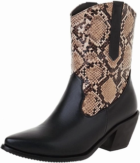 Michigan Tennis Shoes SACFOF Snake Print Ankle Boots for Women Chunky Mid Heel Pointed Toe Cowboy Boots Western Snakeskin Cowgirl Boots