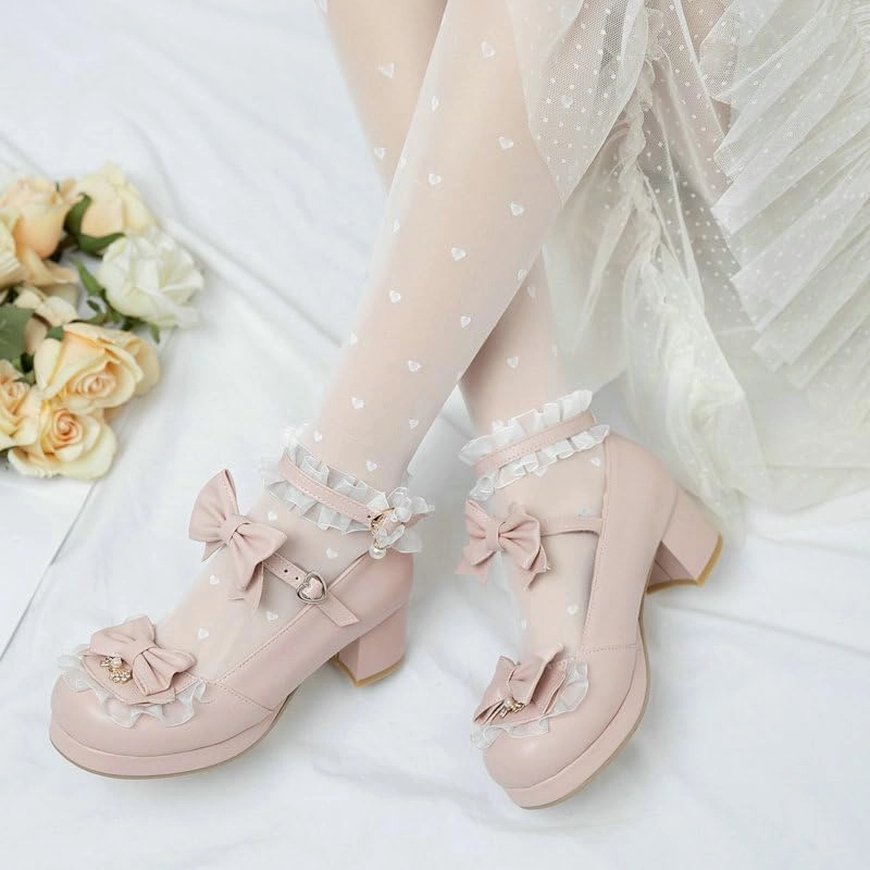 SACFOF Women Cute Lolita Shoes Platform Mary Janes Kawaii Strappy Ankle Strap Sweet Pumps Lace Cross Tied Dress Shoes Tennis Shoes With The Best Arch Support