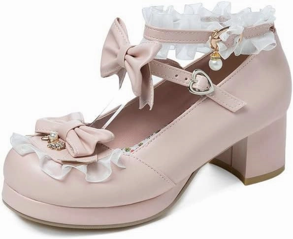 SACFOF Women Cute Lolita Shoes Platform Mary Janes Kawaii Strappy Ankle Strap Sweet Pumps Lace Cross Tied Dress Shoes Tennis Shoes For Flat Feet