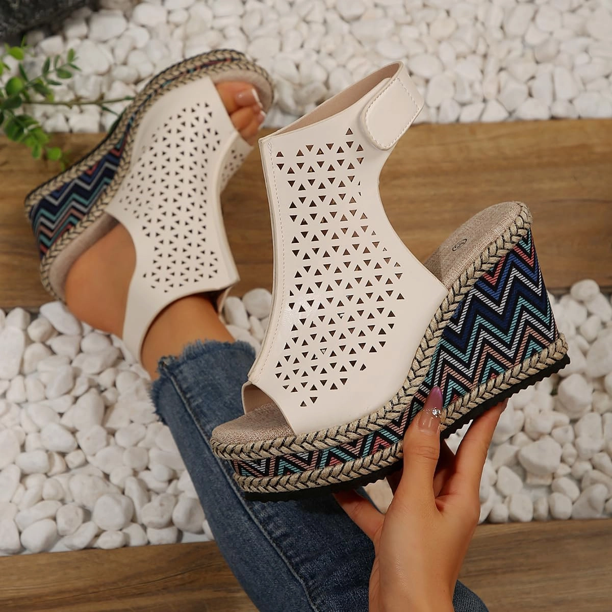 SACFOF Women's Cut Out Peep Toe Wedge Sandals Summer Slingback Ankle Booties Platform Wedge Heels Sandals Tennis Shoes For Men Wide