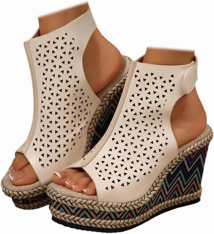 SACFOF Women's Cut Out Peep Toe Wedge Sandals Summer Slingback Ankle Booties Platform Wedge Heels Sandals Tennis Shoes That Are In Style