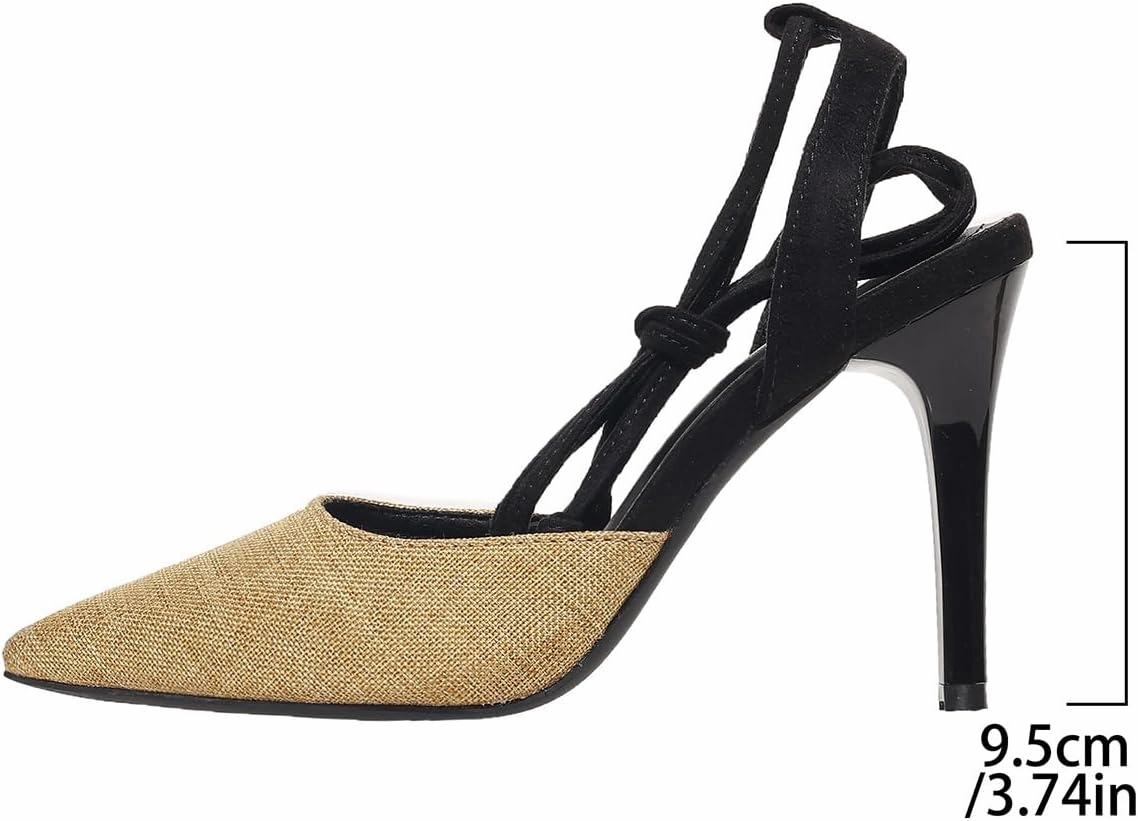 Black Patent Leather Tennis Shoes SACFOF Women's High Heels Stiletto Sandals Closed Pointed Toe Backless Dress Party Wedding Shoes Lace Up Pumps