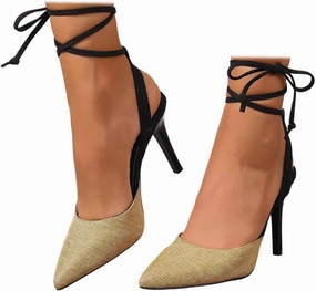 Messi Tennis Shoes SACFOF Women's High Heels Stiletto Sandals Closed Pointed Toe Backless Dress Party Wedding Shoes Lace Up Pumps