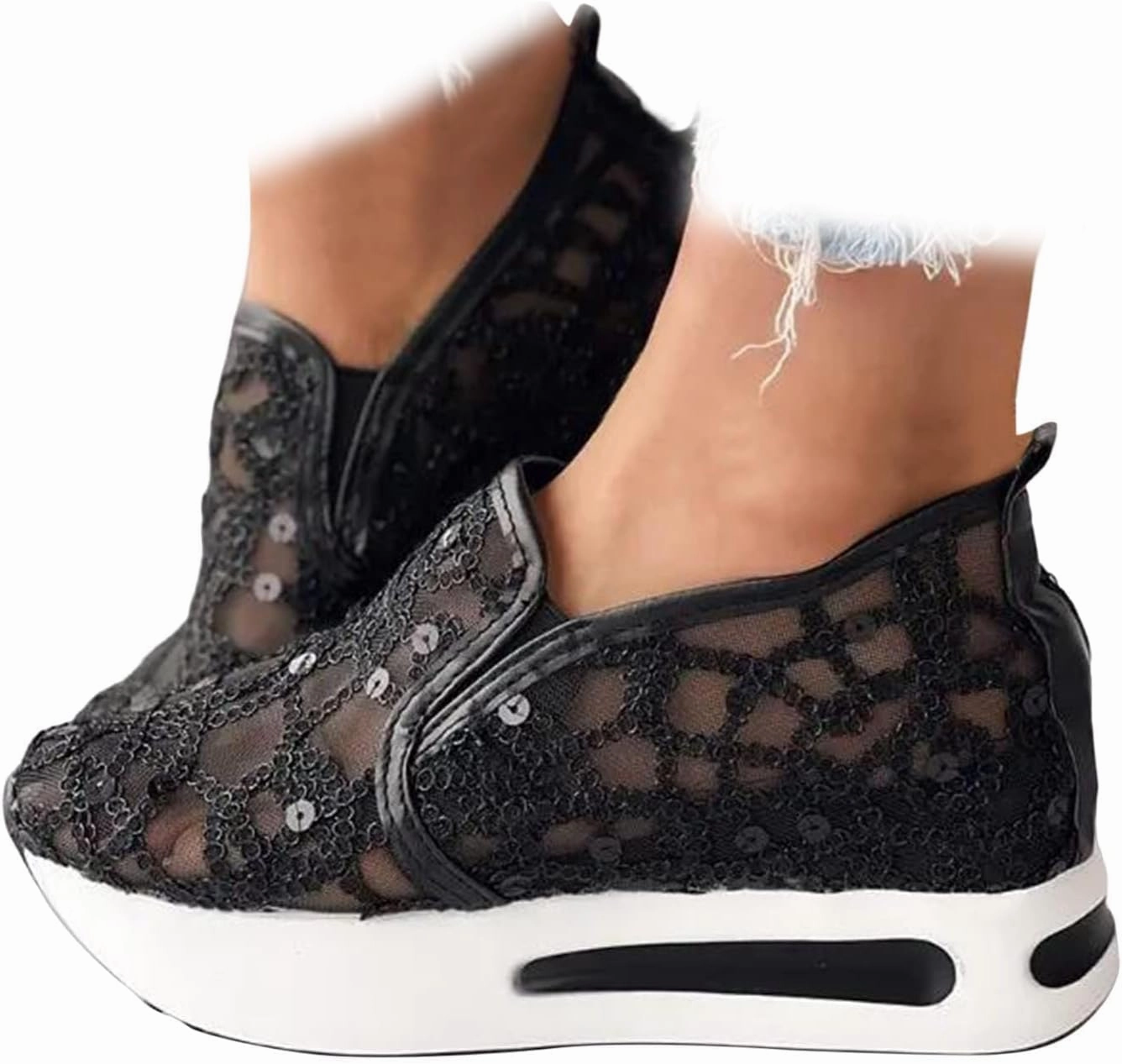 SACFOF Women's Platform Wedge Sneakers Floral Embroidery Breathable Mesh Summer Platform Shoes Hidden Walking Loafers Coach Shoes Tennis Shoes