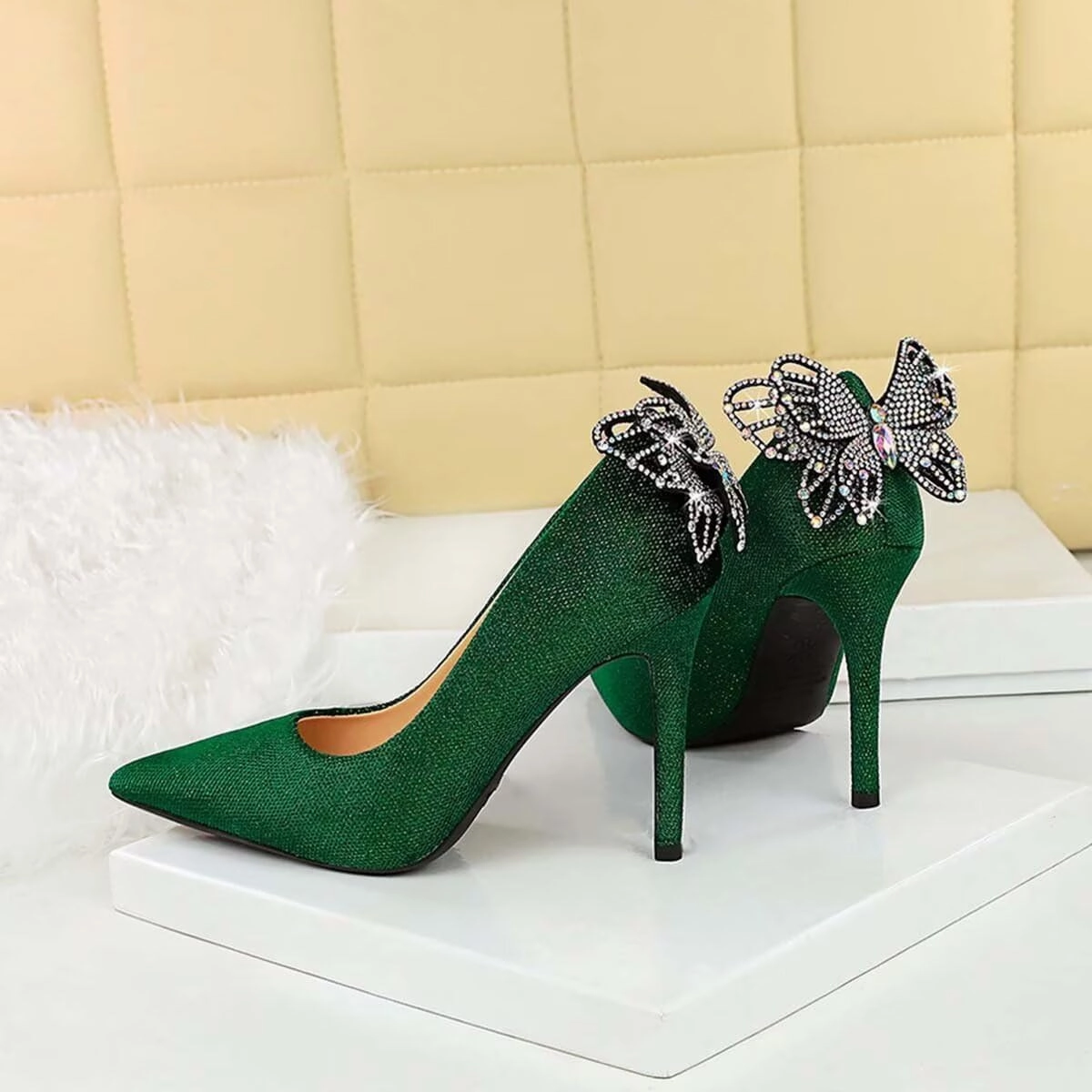 SACFOF Women's Pointed Toe High Heel Dress Pump Shoes Stiletto Bow Sexy Slip on Dress Prom Party Evening Pump Shoes Nike Low Top Tennis Shoes