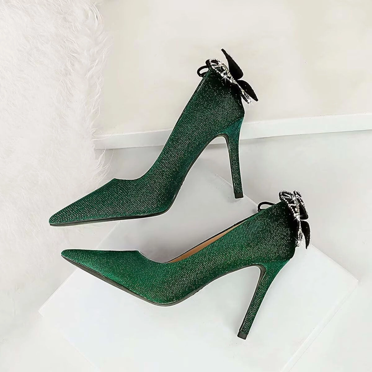 SACFOF Women's Pointed Toe High Heel Dress Pump Shoes Stiletto Bow Sexy Slip on Dress Prom Party Evening Pump Shoes Best Tennis Shoe For Standing All Day