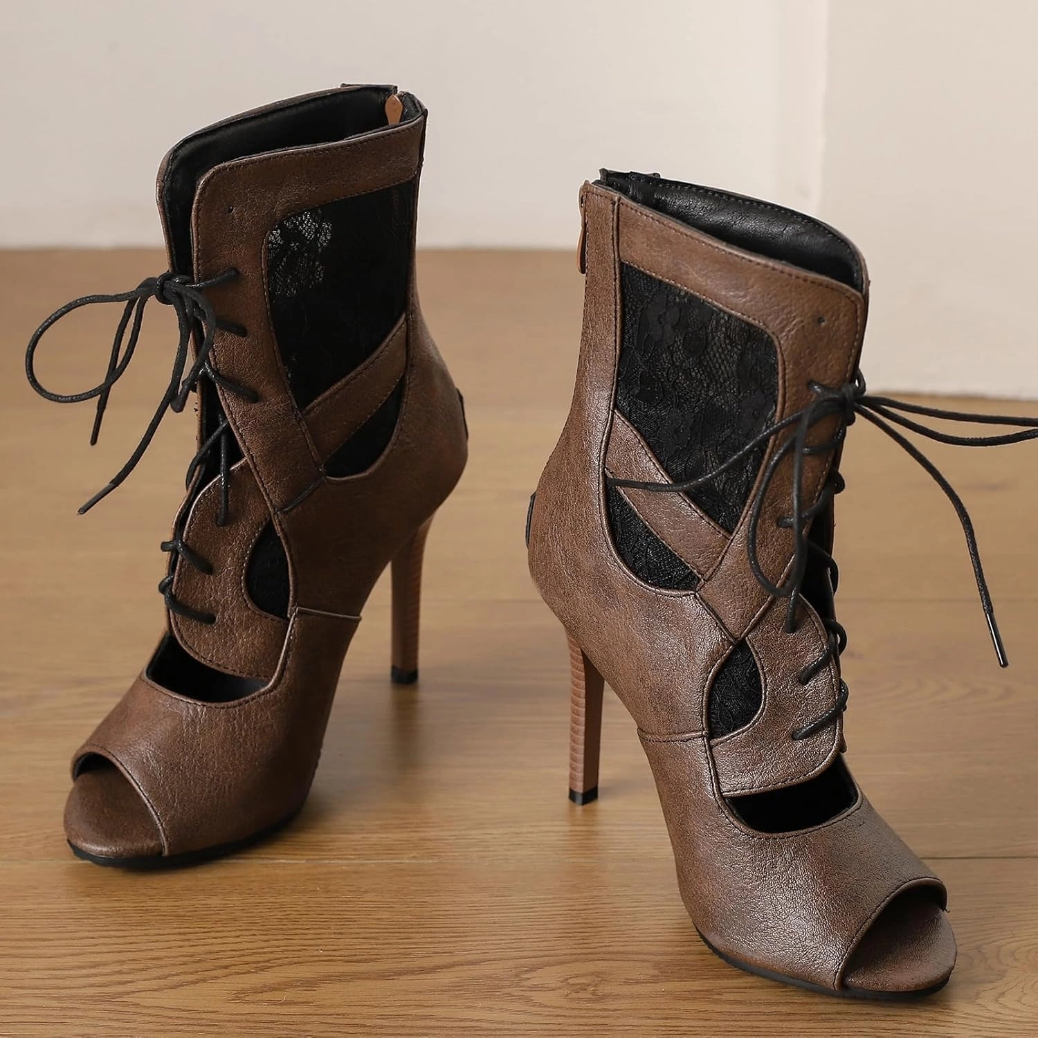 SACFOF Women's Sexy Peep Toe Lace Up High Heeled Sandals Fashion Stilettos Heels Dance Dressy Gladiator Summer Ankle Booties Babolat Tennis Shoe