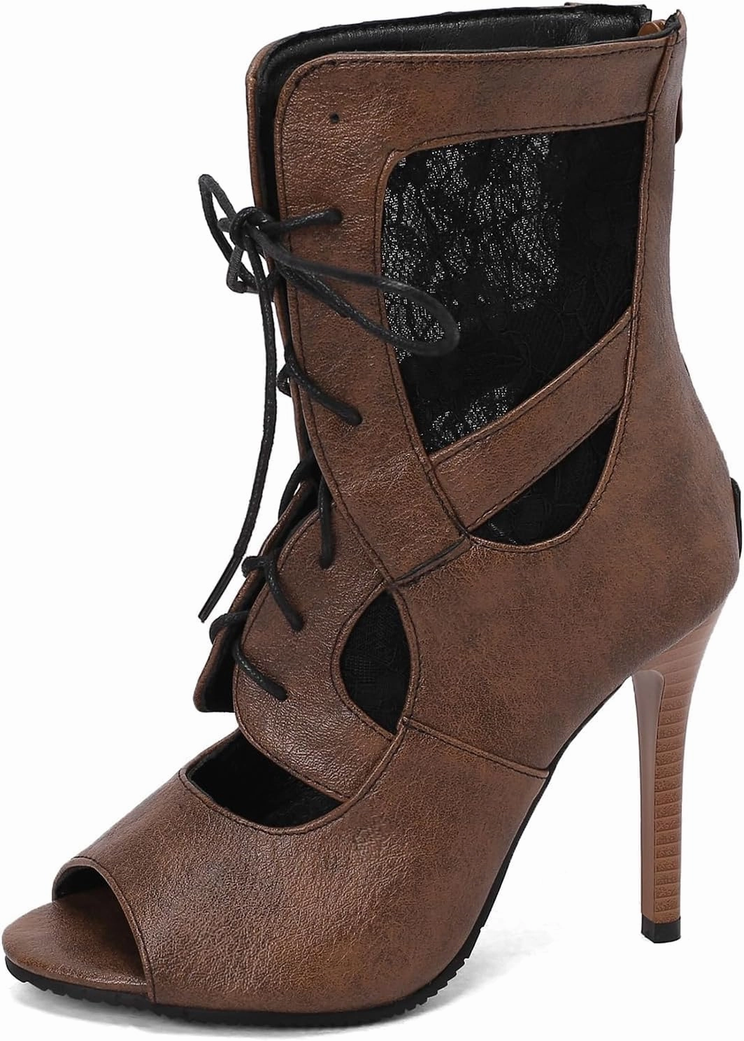 SACFOF Women's Sexy Peep Toe Lace Up High Heeled Sandals Fashion Stilettos Heels Dance Dressy Gladiator Summer Ankle Booties Trendy Tennis Shoes