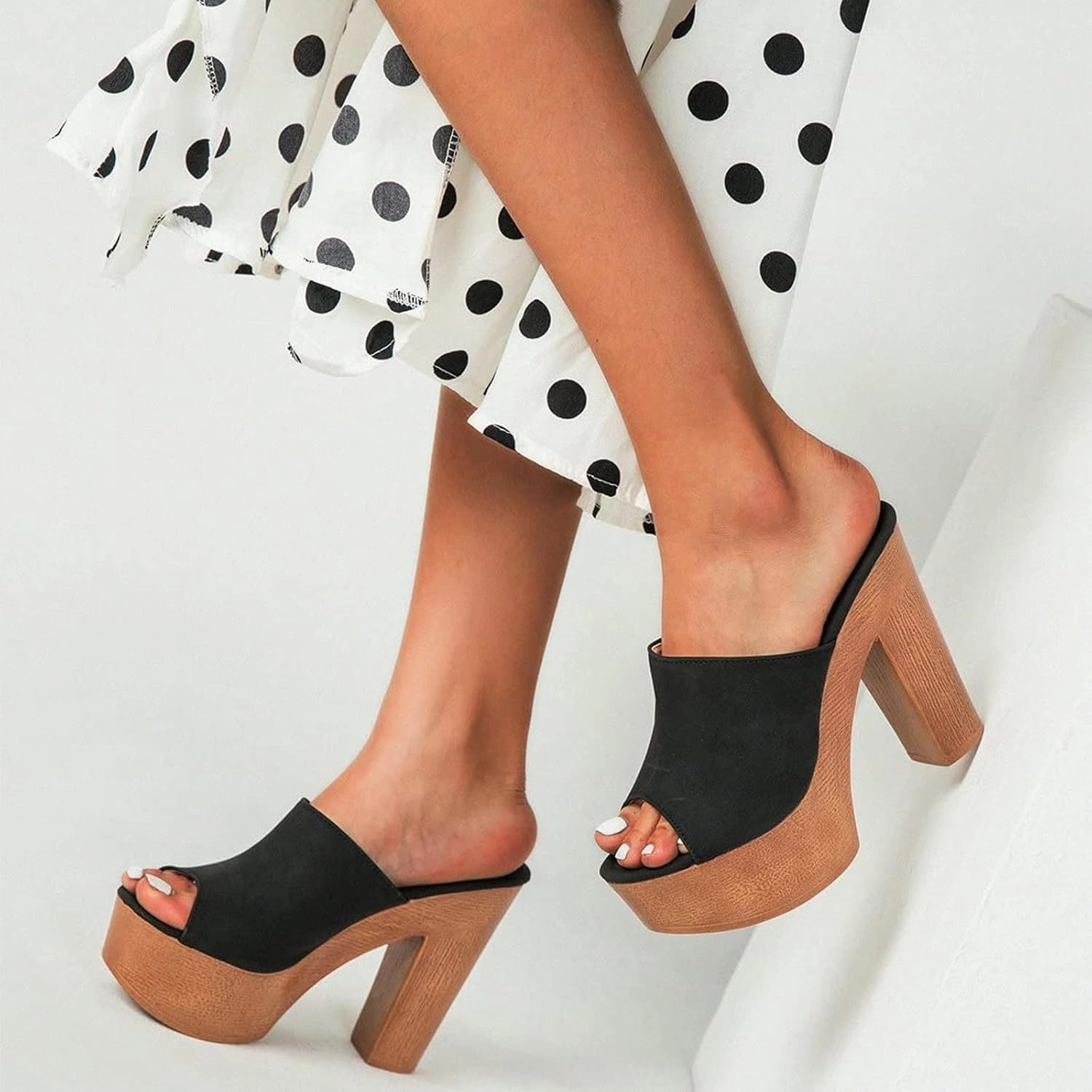 Cheap Tennis Shoes SACFOF Womens Cork Wedge Slide Sandals Heels Peep Toe High Heel Platform Slingback Summer Dressy Slippers Shoes