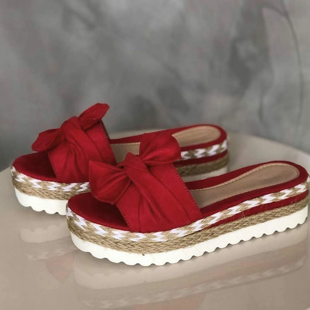 SACFOF Womens Espadrilles Slip on Wedge Sandals Casual Slides Bow Tie Platform Open Toe Summer Dressy Mules Shoes Asics Tennis Shoes Gel-resolution 9