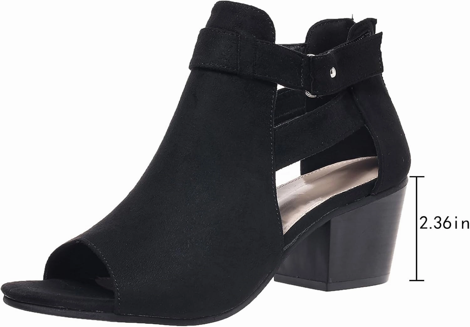 SACFOF Womens Peep Toe Booties Suede Cutout Side Strap Mid Black Chunky Heel Cutout Dress Sandals Ankle Booties Dancing Tennis Shoes