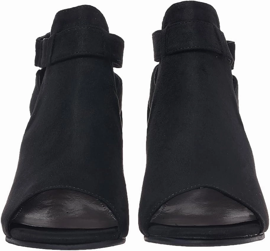 Size 13 Tennis Shoes SACFOF Womens Peep Toe Booties Suede Cutout Side Strap Mid Black Chunky Heel Cutout Dress Sandals Ankle Booties