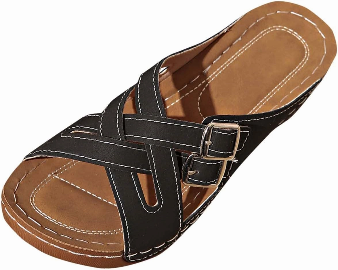 Sandals for Women Comfortable Arch Support Slide Shoes Slip On Dressy Summer Sandal Open Toe Wedge Sandals Walking Rhinestone Cross Flip Flops
