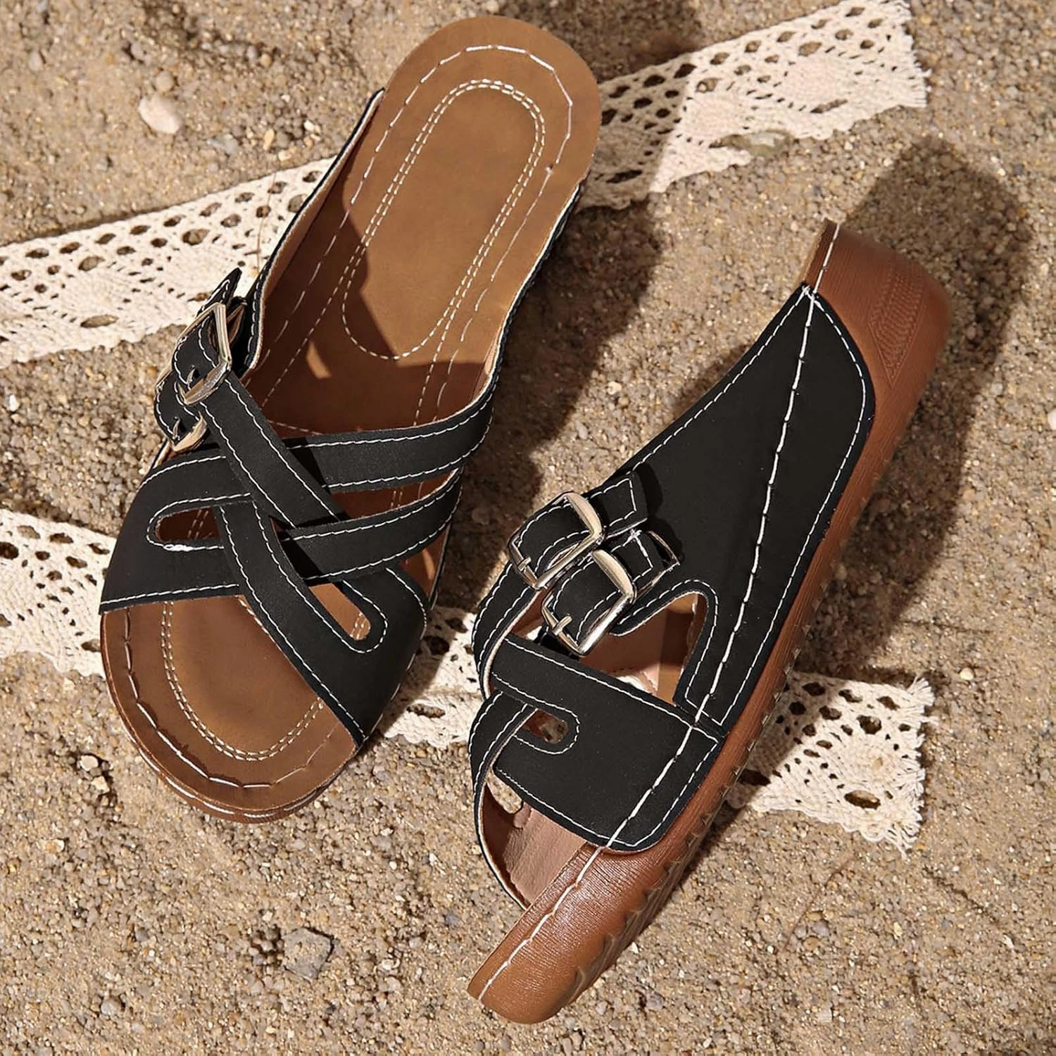 Tikis Flip Flops Sandals for Women Comfortable Arch Support Slide Shoes Slip On Dressy Summer Sandal Open Toe Wedge Sandals Walking