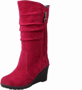 Combat Boots Outfit 2022 Ankle Boots For Women Retro Pleated Wedge Mid-Calf Western Cowboy Boots Zipper Cute Round Toe Knee High Boots