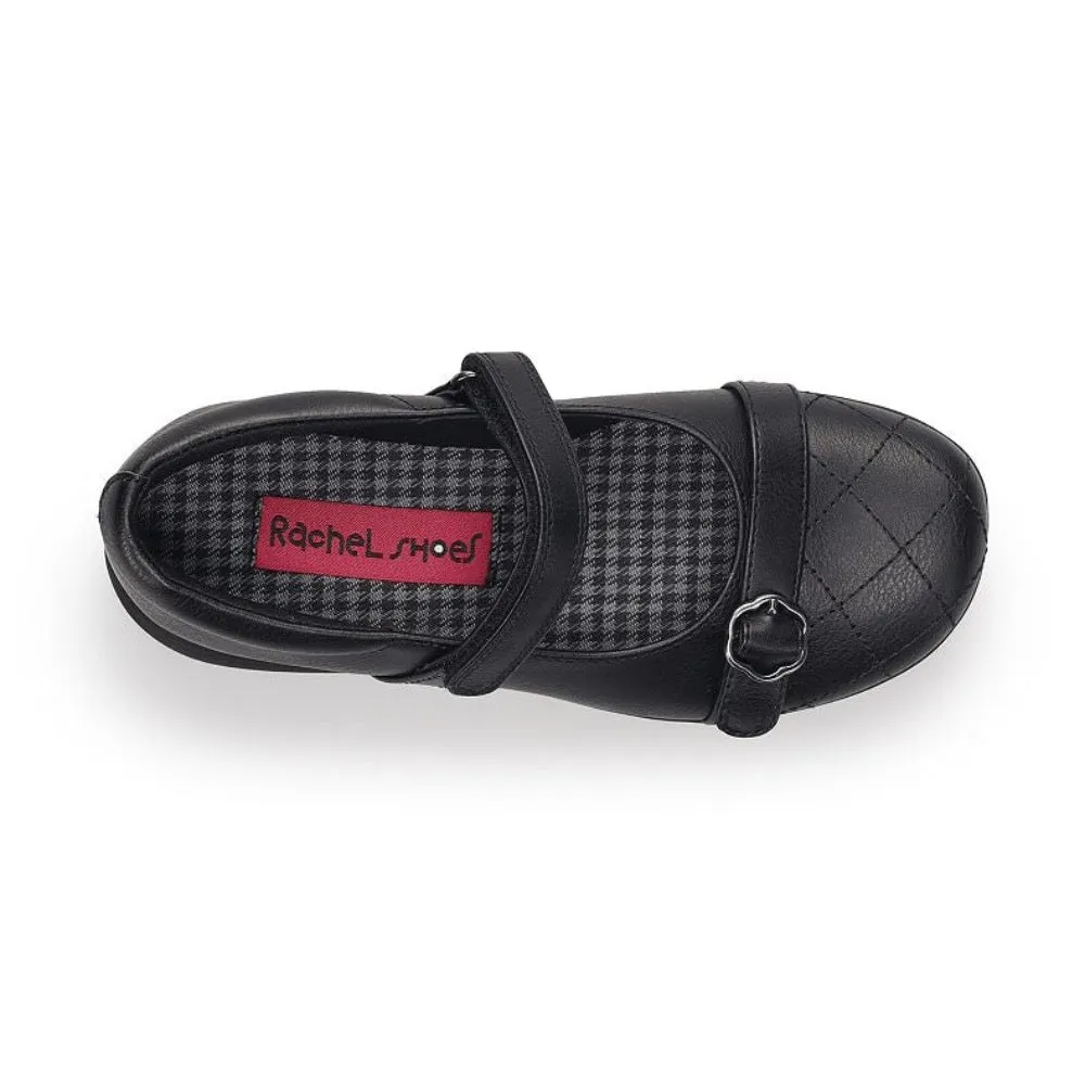 Valencia Imports (Rachel Shoes) Big Girls Bethann Mary Jane w/ Velcro Strap Black Mary Jane Leather Comfort Shoes