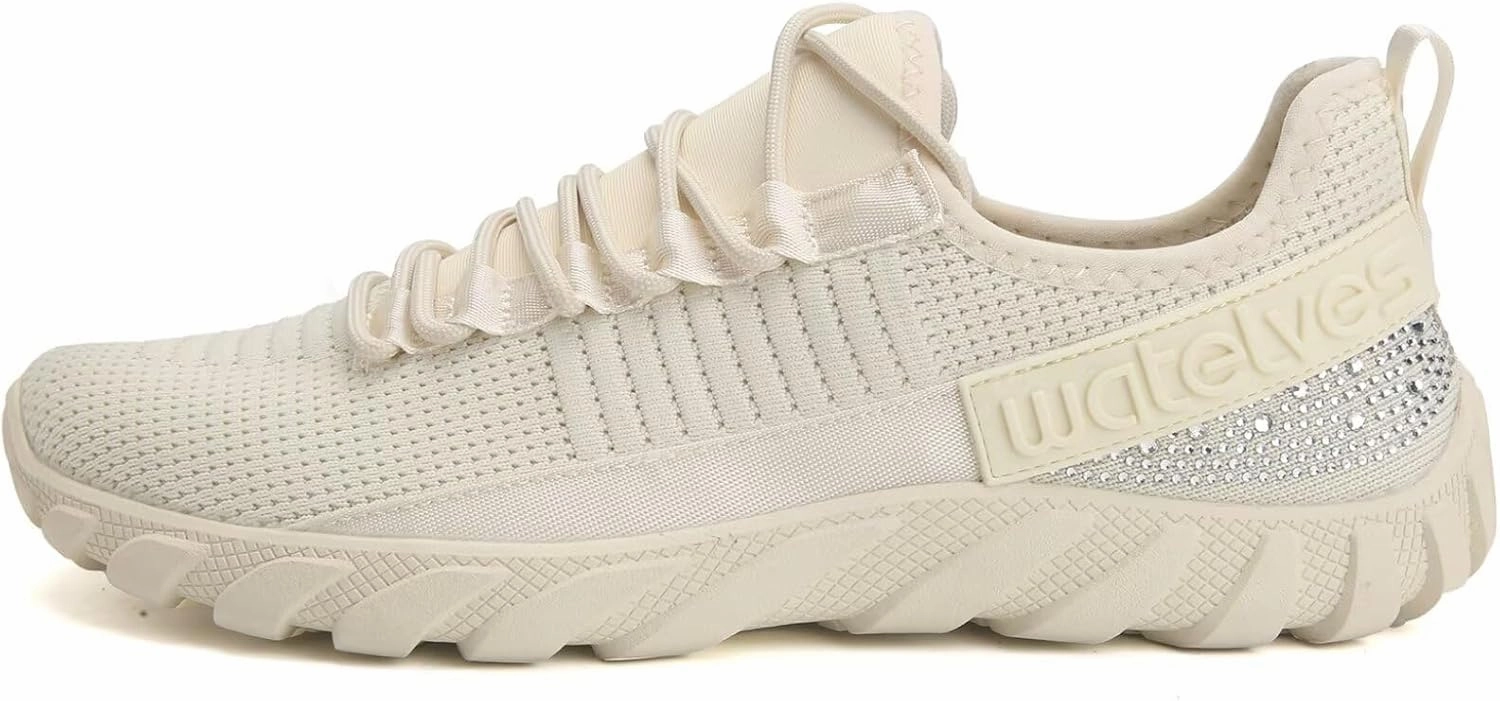 WateLves Rhinestone Sneakers for Women Chunky Slip On Walking Shoes Casual Fashion Tennis Workout Sneakers Most Popular Badminton Shoes