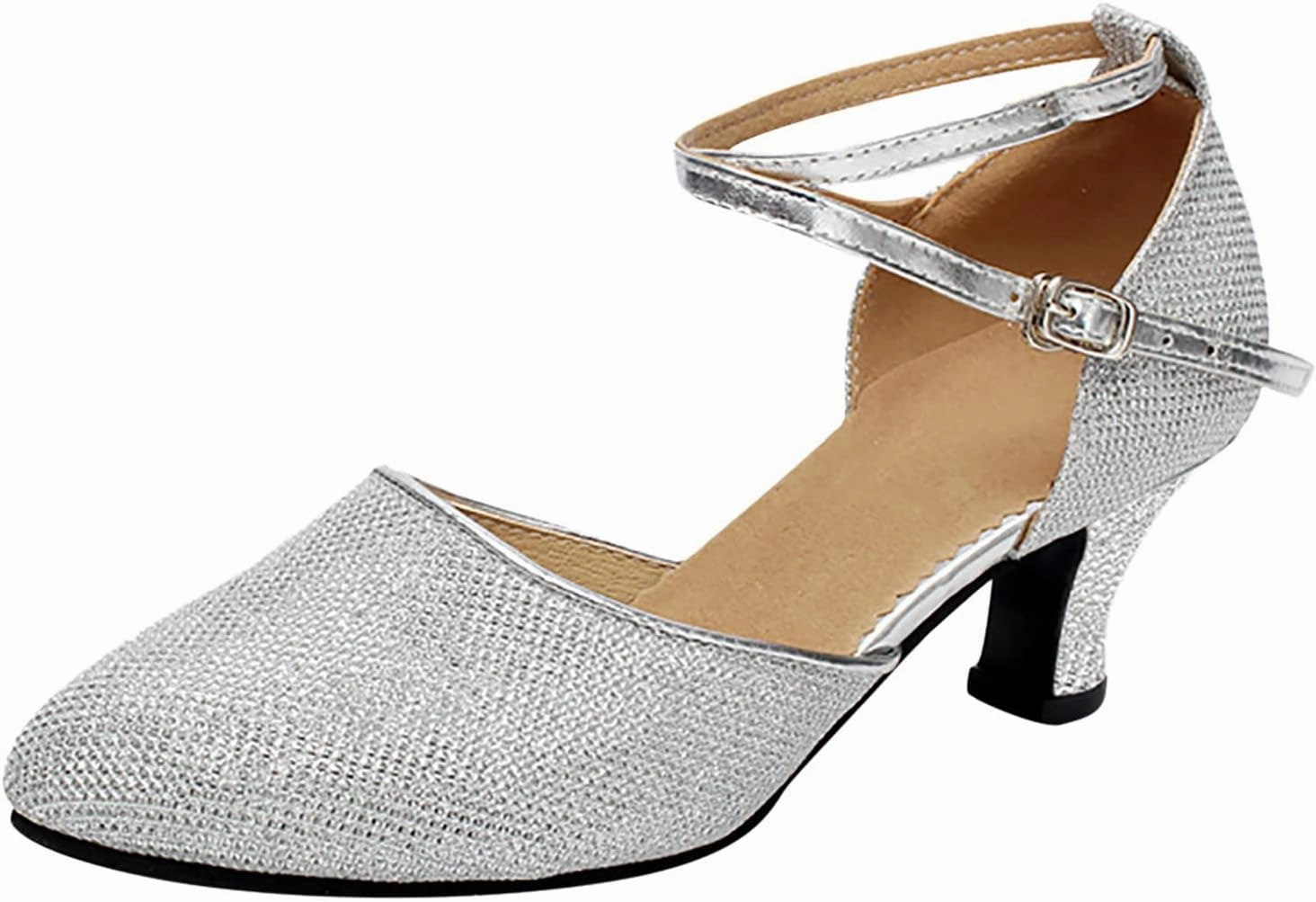Dancing Dance Social Latin Shoes Ballroom Shoes Sequins Women's Tango Shoe Women's Middle Heels Strap Sandal Heel (Silver, 6.5) Volleyball Shoes Ratings