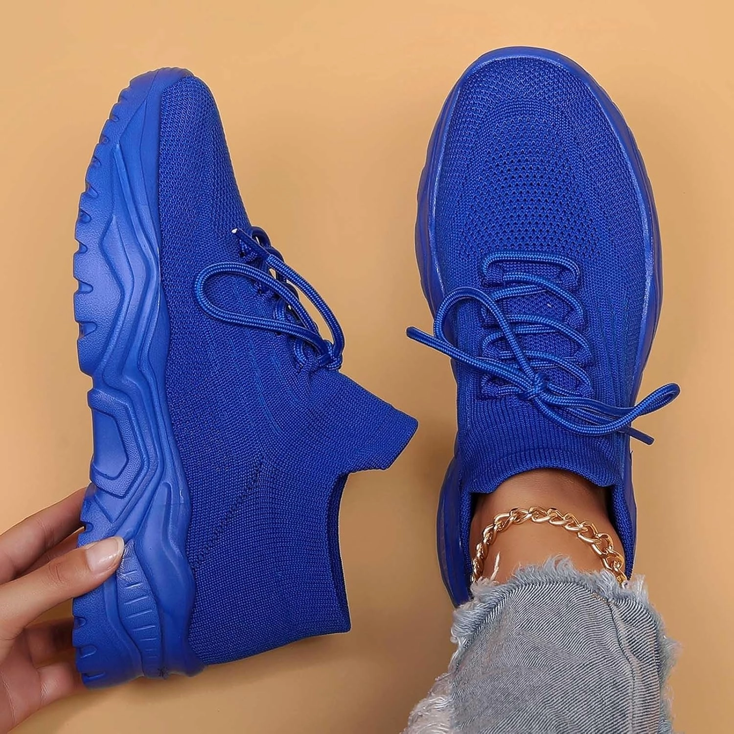 Women's Solid Color Fashion Four Season Lace Up Sneakers Solid Color Flying Woven Running Shoes Women's Water Shoes Gucci Tennis Shoes Ebay