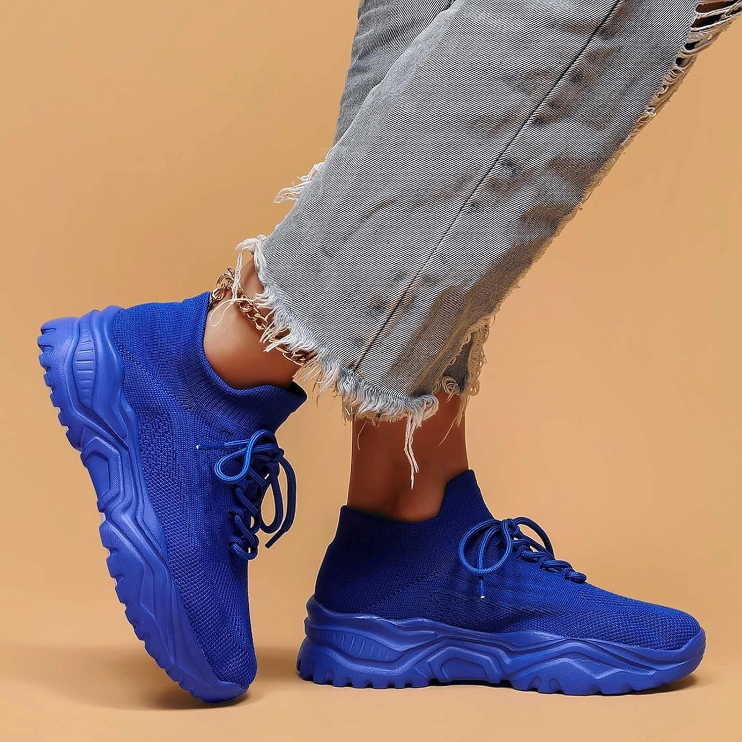 Good Tennis Shoes For Walking On Concrete Women's Solid Color Fashion Four Season Lace Up Sneakers Solid Color Flying Woven Running Shoes Women's Water Shoes