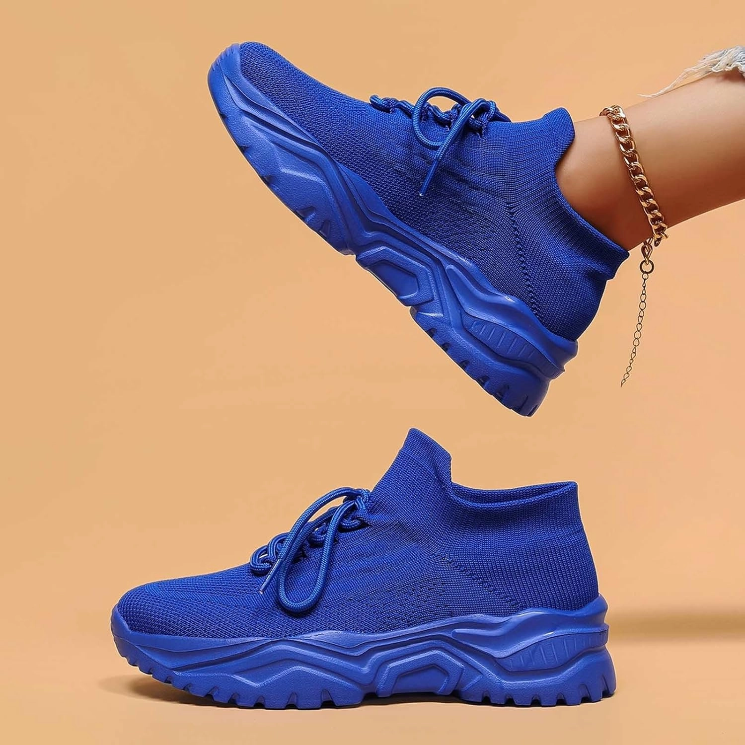 Women's Solid Color Fashion Four Season Lace Up Sneakers Solid Color Flying Woven Running Shoes Women's Water Shoes Trax Tennis Shoes