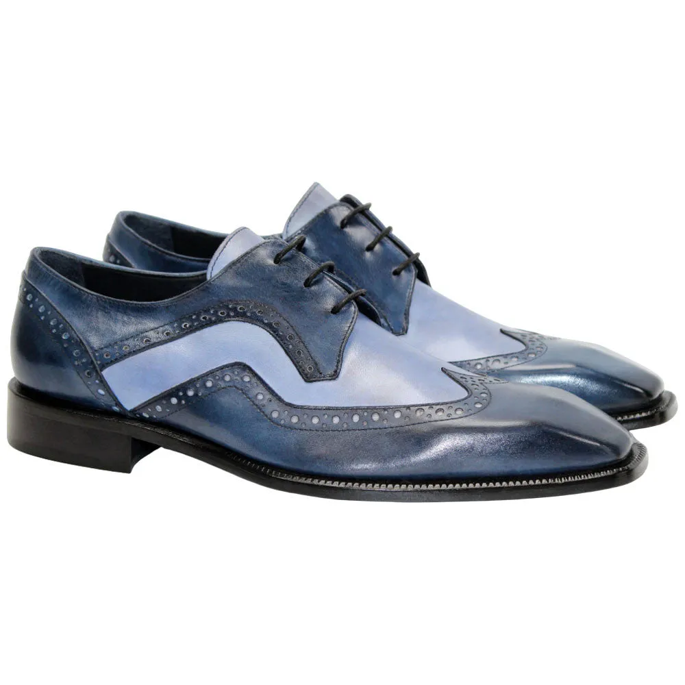 Dress With Flat Shoes Saranno Navy/Blue Calfskin Leather Wingtip Oxford | Duca Dress Shoes for Men