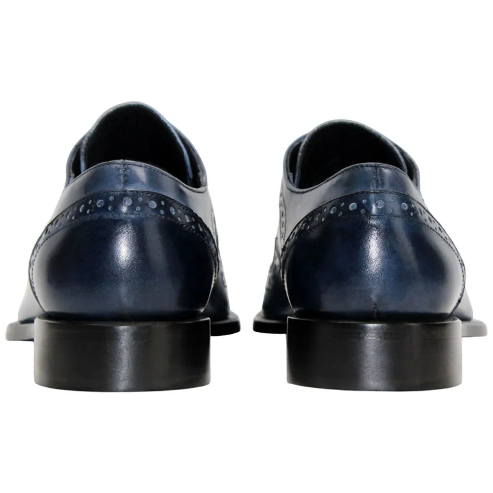 Saranno Navy/Blue Calfskin Leather Wingtip Oxford | Duca Dress Shoes for Men Dress Shoes For Summer