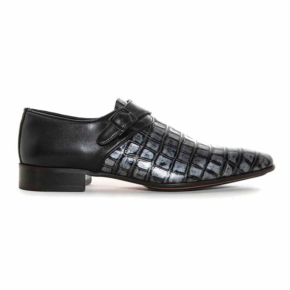 Sigotto Uomo Black Crocodile Print Embossed Monk Strap Buckle Dress Shoes Best Dress Shoes For Posterior Tibial Tendonitis